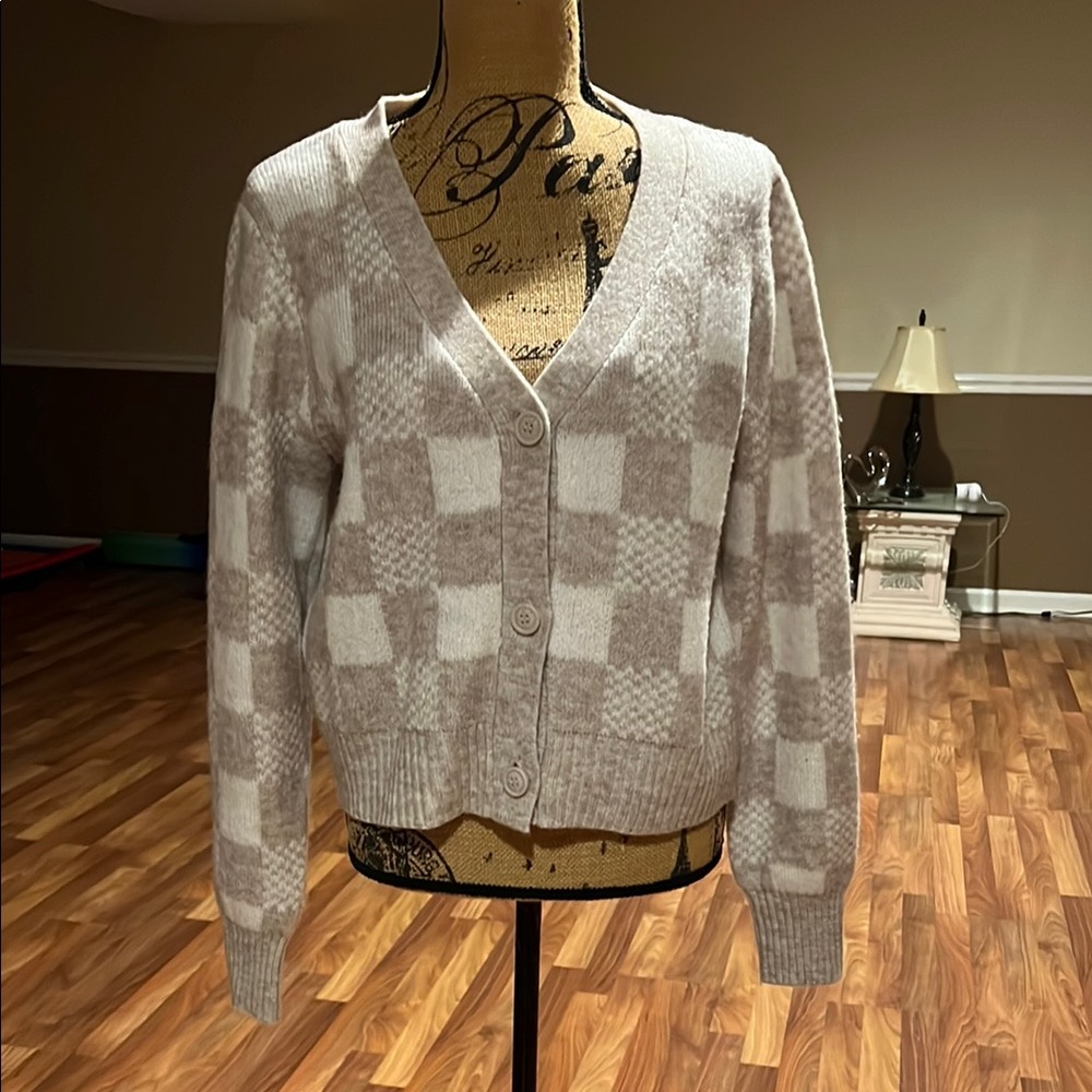 Size L checkerboard print cardigan - Picture 1 of 4